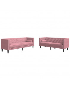 Set Divani Chesterfield 2pz con Cuscini Rosa Velluto