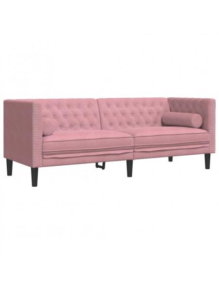 Set Divani Chesterfield 2pz con Cuscini Rosa Velluto
