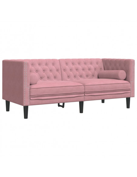 Set Divani Chesterfield 2pz con Cuscini Rosa Velluto