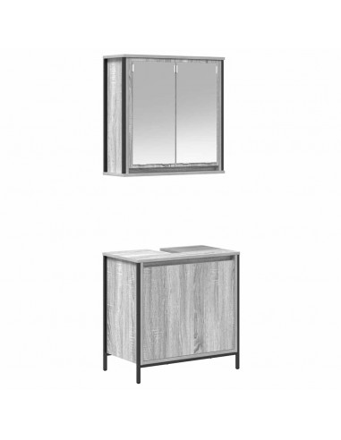 Set Mobili da Bagno 2 pz Grigio Sonoma in Legno Multistrato