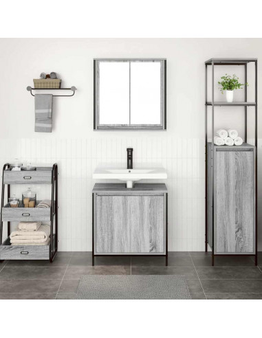 Set Mobili da Bagno 2 pz Grigio Sonoma in Legno Multistrato