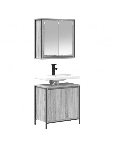 Set Mobili da Bagno 2 pz Grigio Sonoma in Legno Multistrato