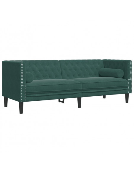 Set Divani Chesterfield 3pz con Cuscini Verde Scuro Velluto
