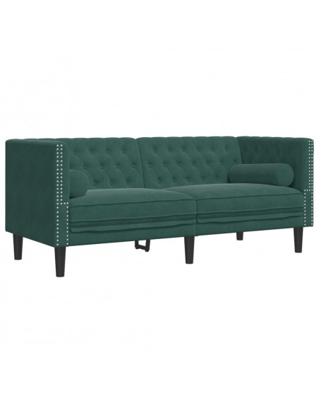 Set Divani Chesterfield 3pz con Cuscini Verde Scuro Velluto