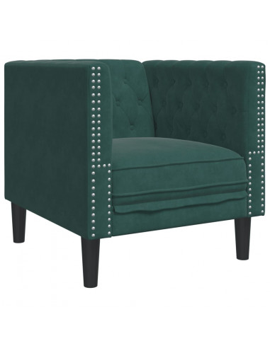 Set Divani Chesterfield 3pz con Cuscini Verde Scuro Velluto