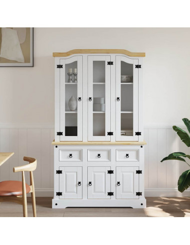 Credenza Corona Bianca 112x43x196 cm in Legno di Pino Messicano