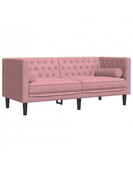 Divano Chesterfield con Rinforzi 2 Posti Rosa in Velluto