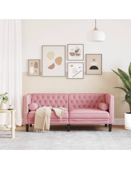Divano Chesterfield con Rinforzi 2 Posti Rosa in Velluto