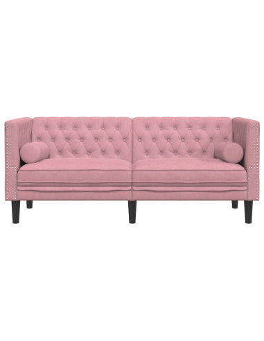 Divano Chesterfield con Rinforzi 2 Posti Rosa in Velluto
