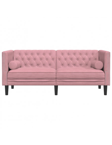 Divano Chesterfield con Rinforzi 2 Posti Rosa in Velluto