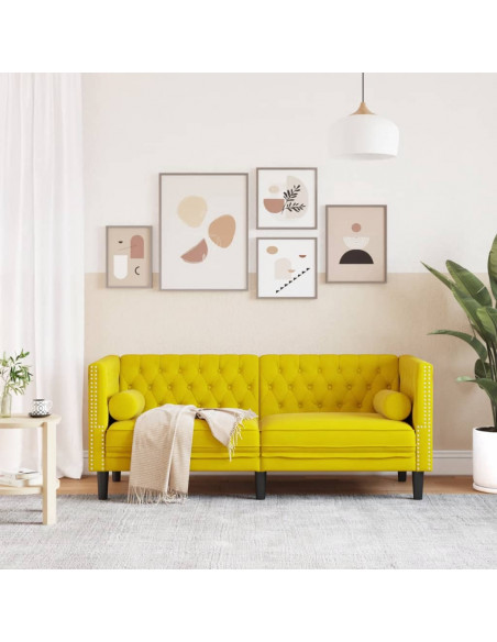 Divano Chesterfield con Rinforzi 2 Posti Giallo in Velluto