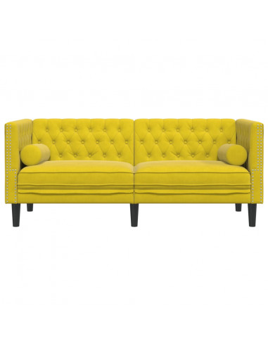 Divano Chesterfield con Rinforzi 2 Posti Giallo in Velluto