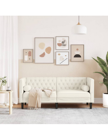 Divano Chesterfield con Rinforzi 2 Posti Crema in Velluto