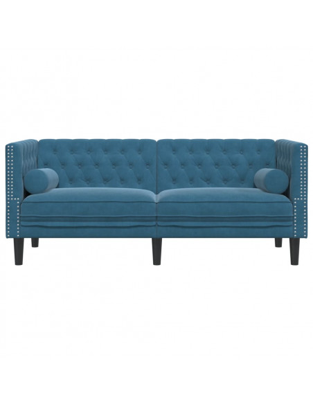 Divano Chesterfield con Rinforzi 2 Posti Blu in Velluto