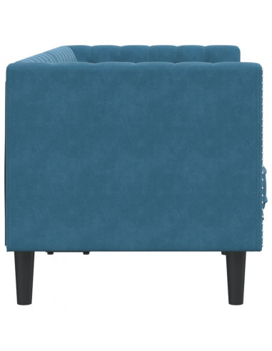 Divano Chesterfield con Rinforzi 2 Posti Blu in Velluto
