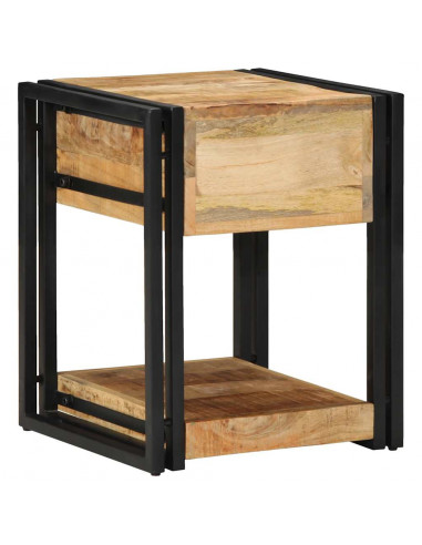 Comodini 2 pz 40x40x50 cm in Legno Massello di Mango Grezzo