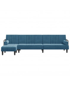 Divano Letto a L Blu 260x140x70 cm in Velluto 2
