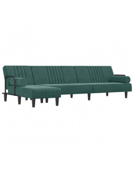 Divano Letto a L Verde Scuro 260x140x70 cm in Velluto