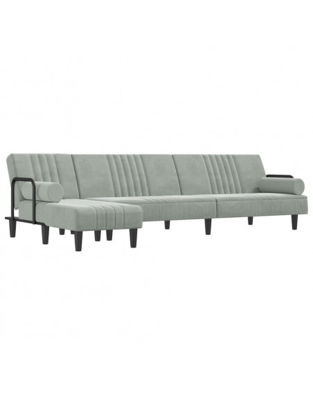 Divano Letto a L Grigio Chiaro 260x140x70 cm in Velluto