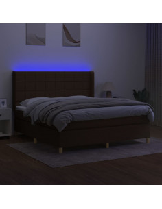 Letto a Molle Materasso e LED Marrone Scuro 160x200 cm Tessuto 2