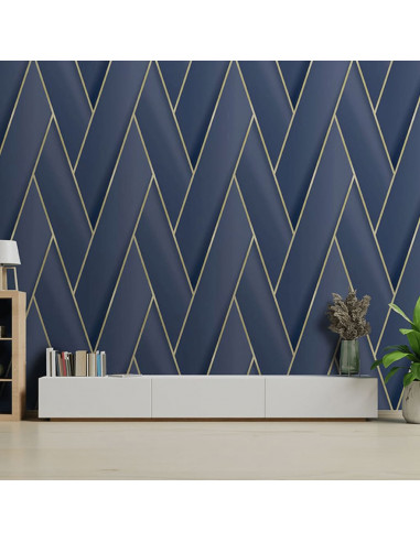DUTCH WALLCOVERINGS Carta da Parati Geometric Blu e Oro