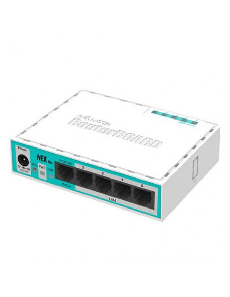 ROUTER MIKROTIK hEX lite with 850MHz CPU, 64MB RAM, 5 LAN ports, RouterOS L4, plastic case, PSU