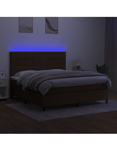 Letto a Molle Materasso e LED Marrone Scuro 160x200 cm Tessuto