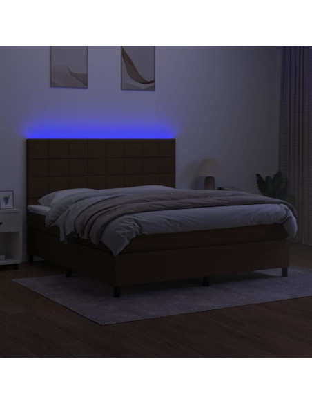 Letto a Molle Materasso e LED Marrone Scuro 160x200 cm Tessuto