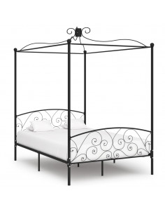 Letto a Baldacchino Nero in Metallo 120x200 cm 2