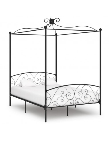 Letto a Baldacchino Nero in Metallo 120x200 cm