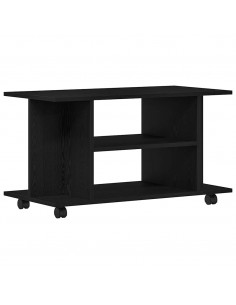 Mobile TV Ruote Rovere Nero 80x40x45cm Legno Multistrato