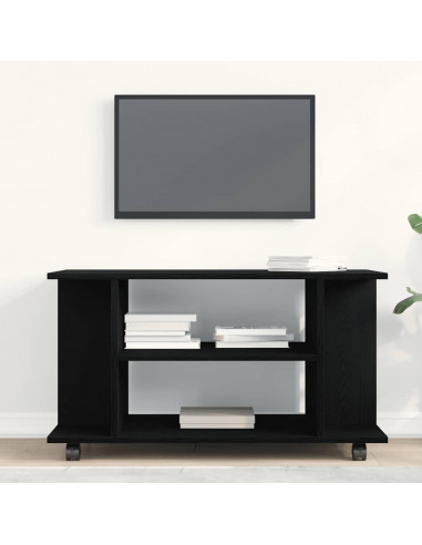 Mobile TV Ruote Rovere Nero 80x40x45cm Legno Multistrato