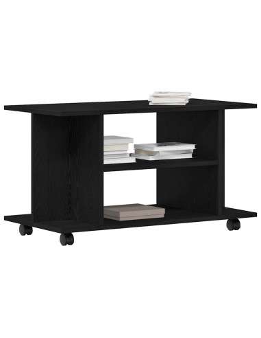 Mobile TV Ruote Rovere Nero 80x40x45cm Legno Multistrato