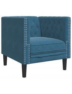 Set Divani Chesterfield 3pz con Cuscini Blu Velluto