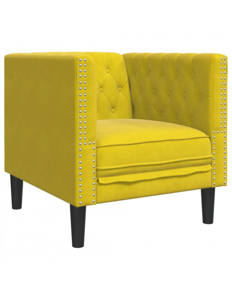 Set Divani Chesterfield 3pz con Cuscini Giallo Velluto