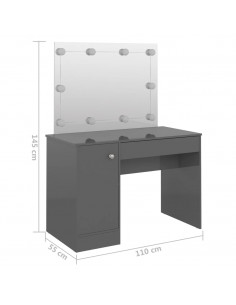 Toeletta con Luci LED 110x55x145 cm in MDF Grigio Lucido