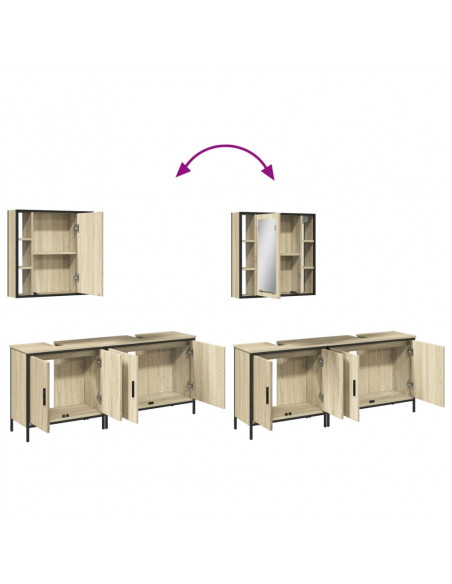 Set di Mobili da Bagno 3 pz Rovere Sonoma in Legno Multistrato