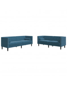 Set Divani Chesterfield 2pz con Cuscini Blu Velluto 2