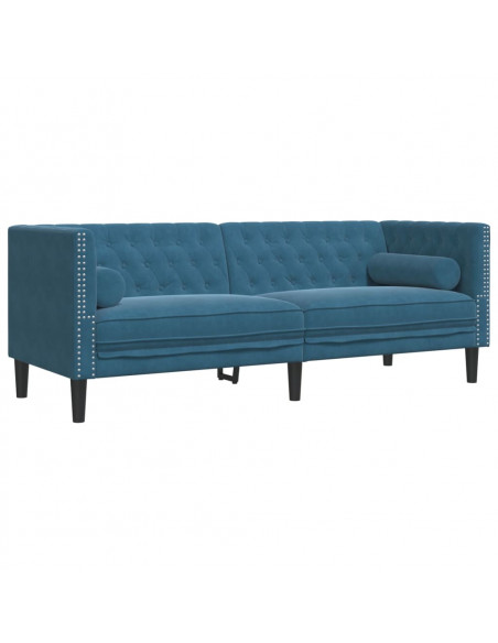 Set Divani Chesterfield 2pz con Cuscini Blu Velluto