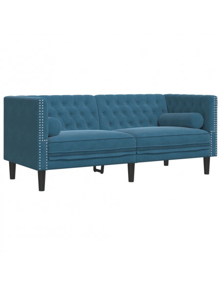 Set Divani Chesterfield 2pz con Cuscini Blu Velluto