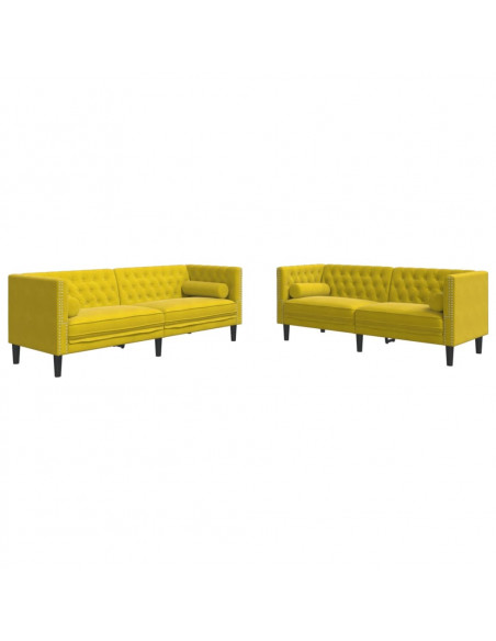 Set Divani Chesterfield 2pz con Cuscini Giallo Velluto