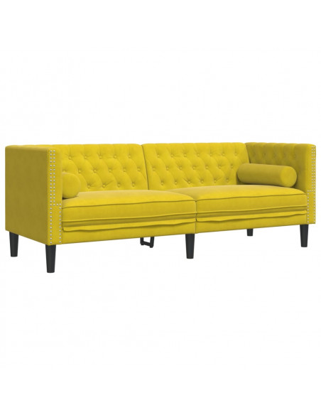 Set Divani Chesterfield 2pz con Cuscini Giallo Velluto
