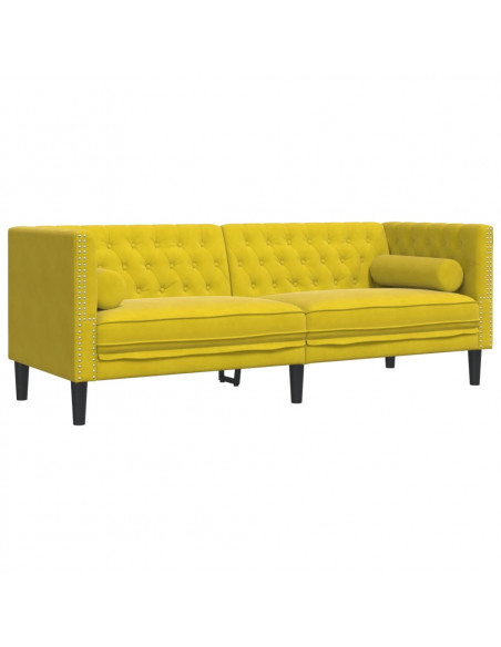 Set Divani Chesterfield 3pz con Cuscini Giallo Velluto