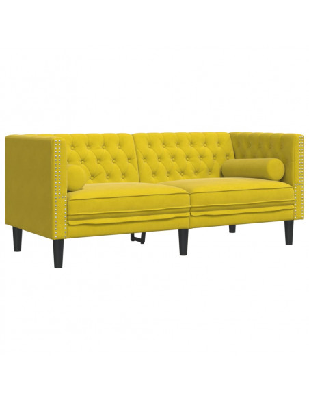 Set Divani Chesterfield 3pz con Cuscini Giallo Velluto