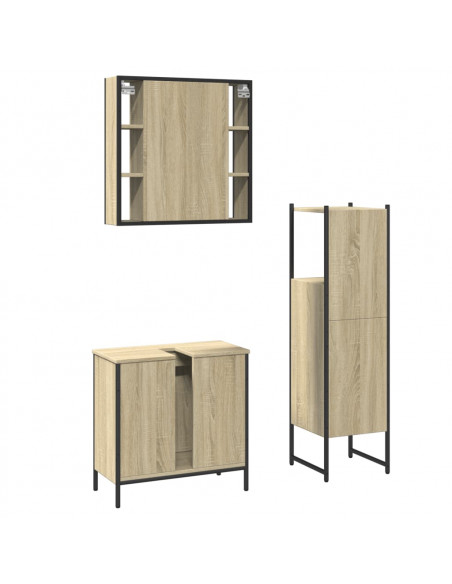 Set di Mobili da Bagno 3 pz Rovere Sonoma in Legno Multistrato
