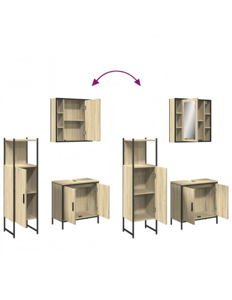 Set di Mobili da Bagno 3 pz Rovere Sonoma in Legno Multistrato