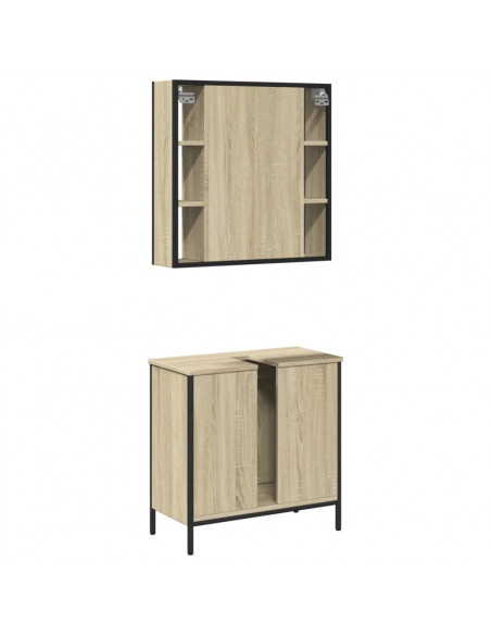 Set Mobili da Bagno 2 pz Rovere Sonoma in Legno Multistrato