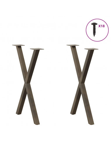 Gambe per tavolo da pranzo a forma di X 2 pz in acciaio naturale 50x(72-73) cm