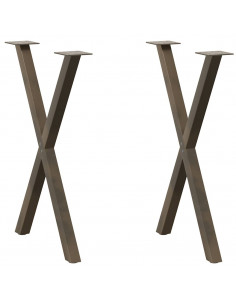 Gambe Tavolo Pranzo a X 2 pz Naturale 57x(72-73) cm Acciaio