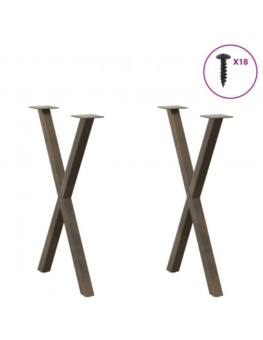Gambe Tavolo Pranzo a X 2 pz Naturale 57x(72-73) cm Acciaio